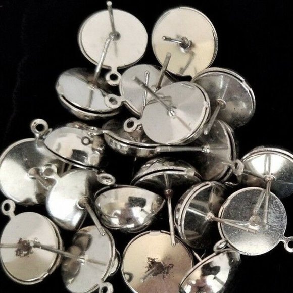 40 EAR DROPS Silver color Round Stud LOT Earring Jewelry Making DIY New - Picture 3 of 9